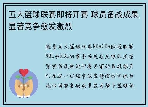 五大篮球联赛即将开赛 球员备战成果显著竞争愈发激烈