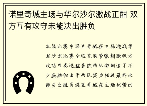 诺里奇城主场与华尔沙尔激战正酣 双方互有攻守未能决出胜负