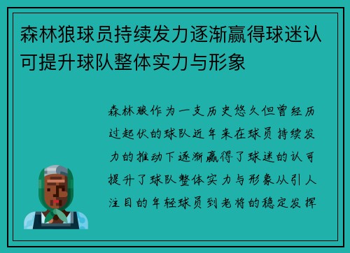 森林狼球员持续发力逐渐赢得球迷认可提升球队整体实力与形象